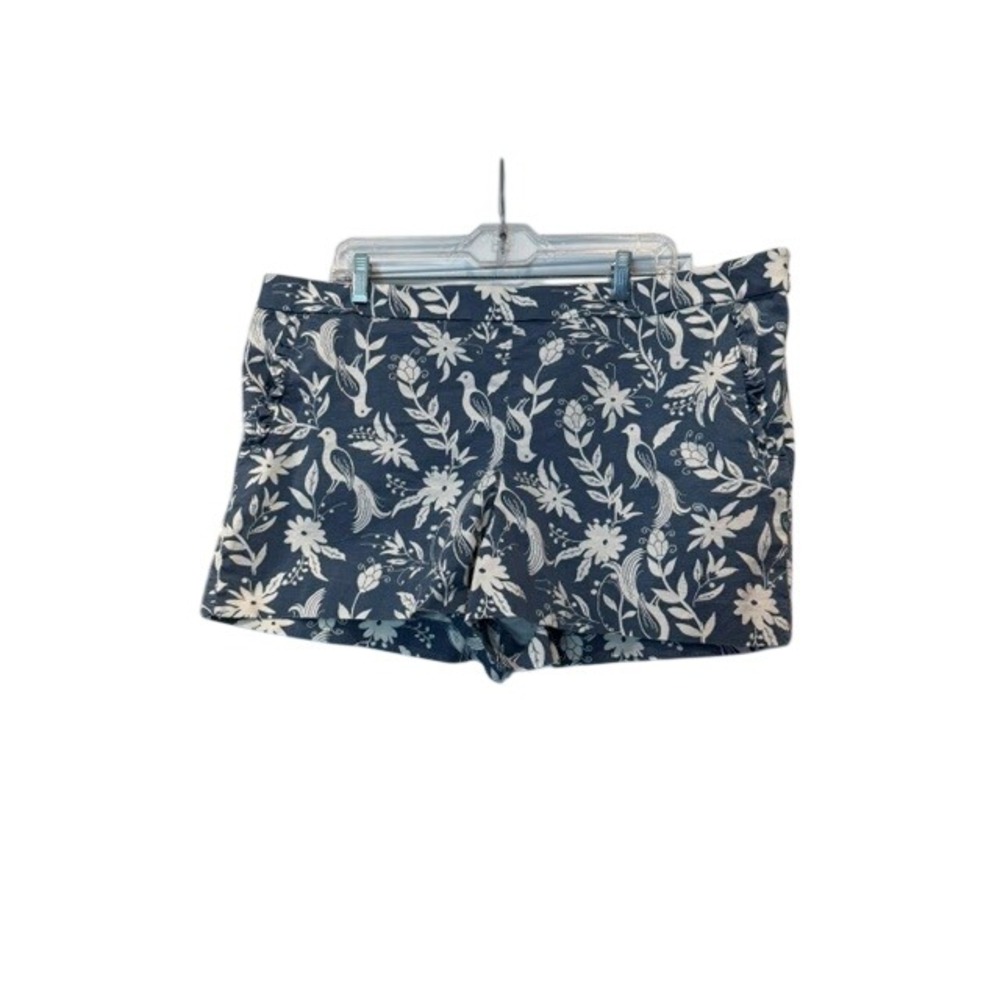 Ann Taylor Loft Womens Blue White Bird Floral Ruffle Pocket Shorts Size 18 NWOT